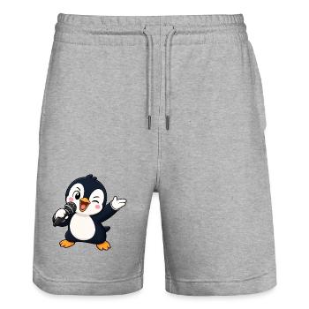 Süßer Pinguin Sänger Karaoke Musiker Lustiger - Stanley/Stella Unisex Bio Joggingshorts Trainer  - Grau meliert - Vorne - Nik (191cm) & Marisol (170cm)