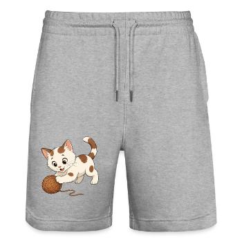 Des jeux de chaton - Short de jogging bio TRAINER Stanley/Stella unisexe - gris chiné - Devant - Nik (191cm) & Marisol (170cm)