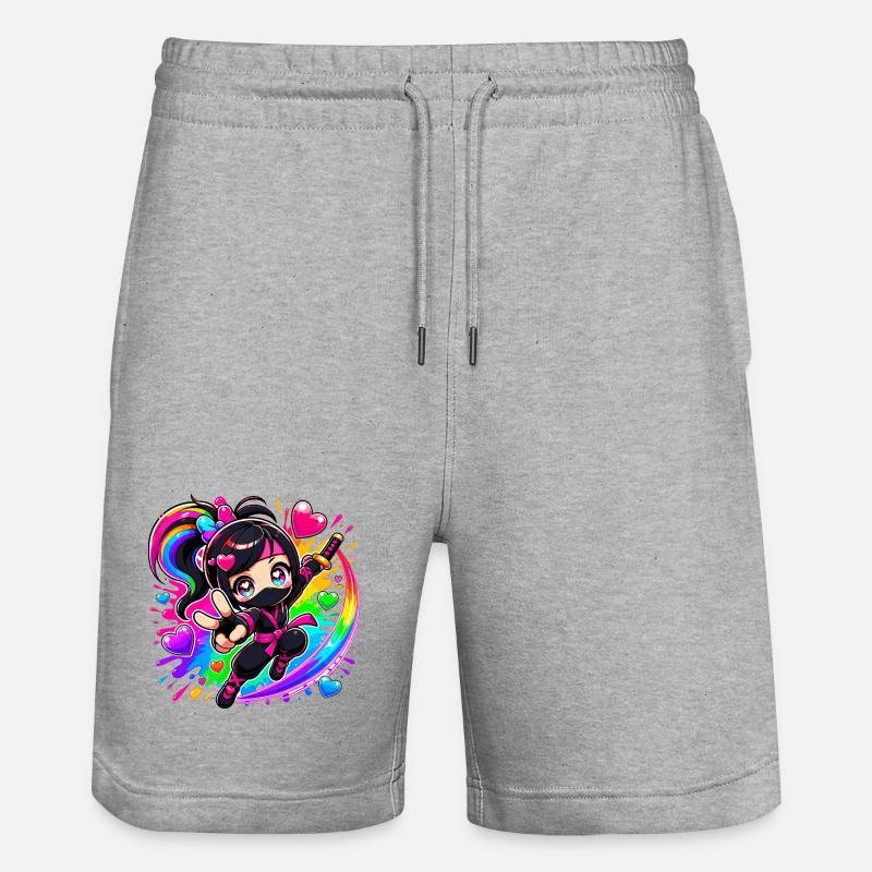 Regenbogen Ninja mit Herzen - Stanley/Stella Unisex Bio Joggingshorts Trainer  - Grau meliert