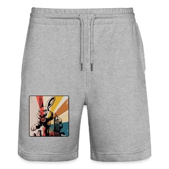 Angry Horror Bunny Retro Urban - Stanley/Stella Trainer Unisex Organic Jogging Shorts - heather grey - Front - Nik (191cm) & Marisol (170cm)
