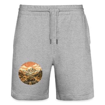 LKW Fahrer Lastwagen Fernverkehr Straße Berge - Stanley/Stella Unisex Bio Joggingshorts Trainer  - Grau meliert - Vorne - Nik (191cm) & Marisol (170cm)