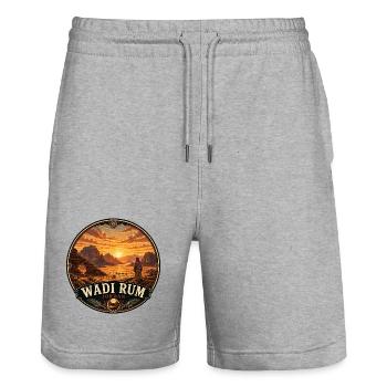 Wadi Rum Jordan Coucher de chameau dans le désert - Short de jogging bio TRAINER Stanley/Stella unisexe - gris chiné - Devant - Nik (191cm) & Marisol (170cm)