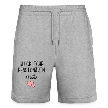 Herz - Glückliche Pensionärin - Stanley/Stella Unisex Bio Joggingshorts Trainer  - Grau meliert - Vorne - Nik (191cm) & Marisol (170cm)