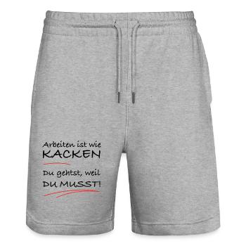 Arbeiten ist wie kacken – du musst einfach - Stanley/Stella Unisex Bio Joggingshorts Trainer  - Grau meliert - Vorne - Nik (191cm) & Marisol (170cm)