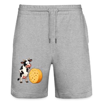 Dessin animé La vache rencontre le fromage - Short de jogging bio TRAINER Stanley/Stella unisexe - gris chiné - Devant - Nik (191cm) & Marisol (170cm)