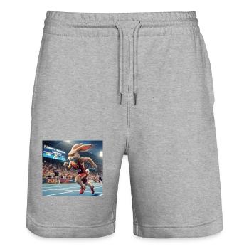 Rabbit Sprint on the Track - Stanley/Stella Trainer Unisex Organic Jogging Shorts - heather grey - Front - Nik (191cm) & Marisol (170cm)