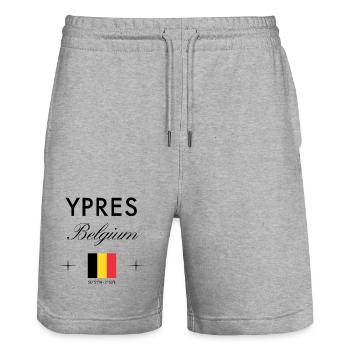 Ypres, Belgique, coordonnées Souvenir de voyage - Short de jogging bio TRAINER Stanley/Stella unisexe - gris chiné - Devant - Nik (191cm) & Marisol (170cm)