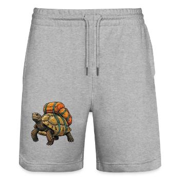 Tortue de randonnée - Aventure en plein air - Short de jogging bio TRAINER Stanley/Stella unisexe - gris chiné - Devant - Nik (191cm) & Marisol (170cm)