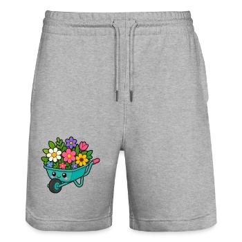 Frühlingswagen voller Blüten - Stanley/Stella Unisex Bio Joggingshorts Trainer  - Grau meliert - Vorne - Nik (191cm) & Marisol (170cm)