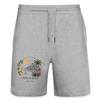 Côte d’Azur Küstenpanorama - Stanley/Stella Unisex Bio Joggingshorts Trainer  - Grau meliert - Vorne - Nik (191cm) & Marisol (170cm)