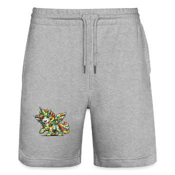 Regenbogen Mosaik-Einhorn - Stanley/Stella Unisex Bio Joggingshorts Trainer  - Grau meliert - Vorne - Nik (191cm) & Marisol (170cm)
