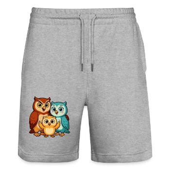 Bunte Eulenfamilie Cartoon - Stanley/Stella Unisex Bio Joggingshorts Trainer  - Grau meliert - Vorne - Nik (191cm) & Marisol (170cm)