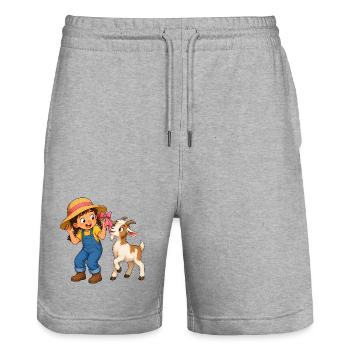 Mädchen mit Ziege und Schleife Bauernhof Motiv - Stanley/Stella Unisex Bio Joggingshorts Trainer  - Grau meliert - Vorne - Nik (191cm) & Marisol (170cm)
