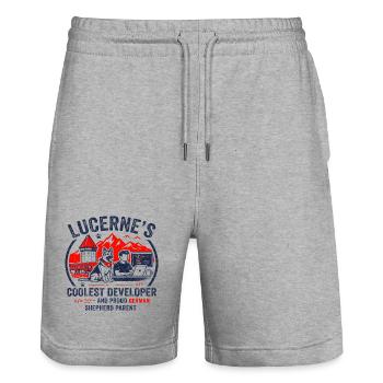 Lucerne Journalist Proud Dachshund Parent Apparel - Stanley/Stella Unisex Bio Joggingshorts Trainer  - Grau meliert - Vorne - Nik (191cm) & Marisol (170cm)