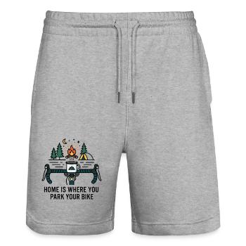 Zuhause ist der Ort, an dem du dein Fahrrad parkst. Campingbecher. - Stanley/Stella Unisex Bio Joggingshorts Trainer  - Grau meliert - Vorne - Nik (191cm) & Marisol (170cm)