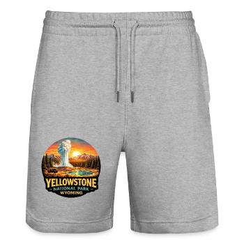 Yellowstone Nationalpark Abenteuer Natur - Stanley/Stella Unisex Bio Joggingshorts Trainer  - Grau meliert - Vorne - Nik (191cm) & Marisol (170cm)