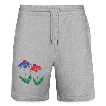 Flowers Blue Red - Stanley/Stella Trainer Unisex Organic Jogging Shorts - heather grey - Front - Nik (191cm) & Marisol (170cm)