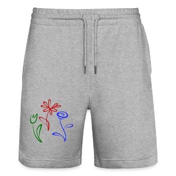 Three flowers - Stanley/Stella Trainer Unisex Organic Jogging Shorts - heather grey - Front - Nik (191cm) & Marisol (170cm)