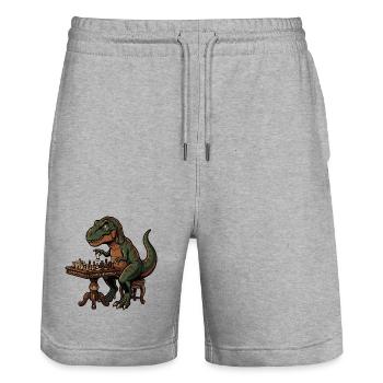 T-Rex plays chess - Stanley/Stella Trainer Unisex Organic Jogging Shorts - heather grey - Front - Nik (191cm) & Marisol (170cm)