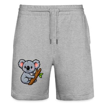 Pixel koala on a branch – retro forest motif - Stanley/Stella Trainer Unisex Organic Jogging Shorts - heather grey - Front - Nik (191cm) & Marisol (170cm)