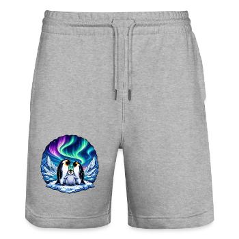 AuroraPinguine am Eisland - Stanley/Stella Trainer Unisex Organic Jogging Shorts - heather grey - Front - Nik (191cm) & Marisol (170cm)