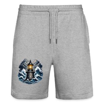 Lighthouse in the storm - Stanley/Stella Trainer Unisex Organic Jogging Shorts - heather grey - Front - Nik (191cm) & Marisol (170cm)