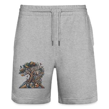 Forest tree of the night creatures - Stanley/Stella Trainer Unisex Organic Jogging Shorts - heather grey - Front - Nik (191cm) & Marisol (170cm)