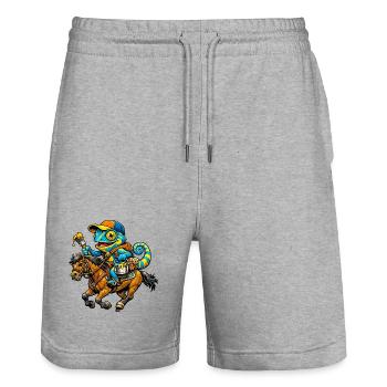 Chameleon with horse - Stanley/Stella Trainer Unisex Organic Jogging Shorts - heather grey - Front - Nik (191cm) & Marisol (170cm)