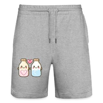 Milch Paar Liebe Herz Comic - Stanley/Stella Unisex Bio Joggingshorts Trainer  - Grau meliert - Vorne - Nik (191cm) & Marisol (170cm)