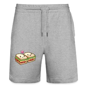 Sandwich Couple Amour Coeur Saint Valentin - Short de jogging bio TRAINER Stanley/Stella unisexe - gris chiné - Devant - Nik (191cm) & Marisol (170cm)