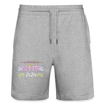 Einzelkind - große Schwester 2024 Baby - Stanley/Stella Unisex Bio Joggingshorts Trainer  - Grau meliert - Vorne - Nik (191cm) & Marisol (170cm)