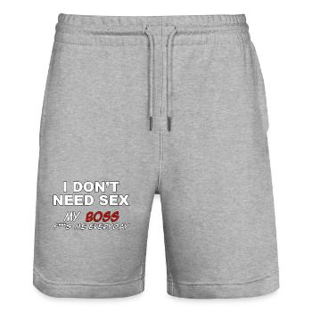 Je n’ai pas besoin de sexe, mes seins me baisent tous les jours - Short de jogging bio TRAINER Stanley/Stella unisexe - gris chiné - Devant - Nik (191cm) & Marisol (170cm)