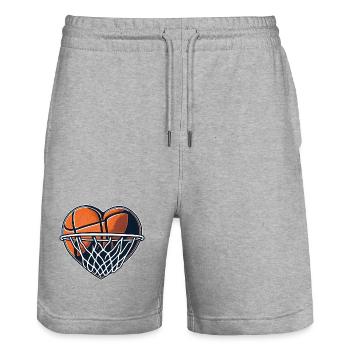 Basketball Love Heart pour les fans champions du monde Joueurs - Short de jogging bio TRAINER Stanley/Stella unisexe - gris chiné - Devant - Nik (191cm) & Marisol (170cm)