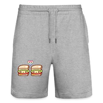 Sandwich Couple Amour Coeur Drôle - Short de jogging bio TRAINER Stanley/Stella unisexe - gris chiné - Devant - Nik (191cm) & Marisol (170cm)