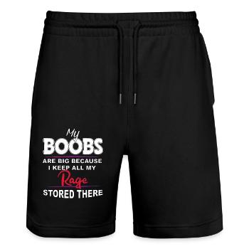 Boobs Are Big Because I stored All My Rage there - Stanley/Stella Unisex Bio Joggingshorts Trainer  - Schwarz - Vorne - Nik (191cm) & Marisol (170cm)