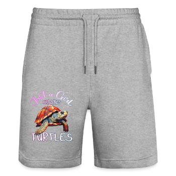 Just a Girl who Loves Turtles - Stanley/Stella Trainer Unisex Organic Jogging Shorts - heather grey - Front - Nik (191cm) & Marisol (170cm)