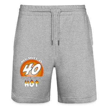 My wife is 40 and still hot - Gift Husband - Stanley/Stella Trainer Unisex Organic Jogging Shorts - heather grey - Front - Nik (191cm) & Marisol (170cm)