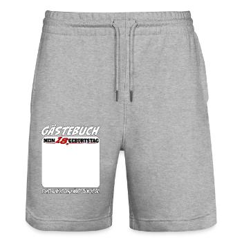 18. Geburtstag Gästebuch 18 Jahre Lustig - Stanley/Stella Unisex Bio Joggingshorts Trainer  - Grau meliert - Vorne - Nik (191cm) & Marisol (170cm)