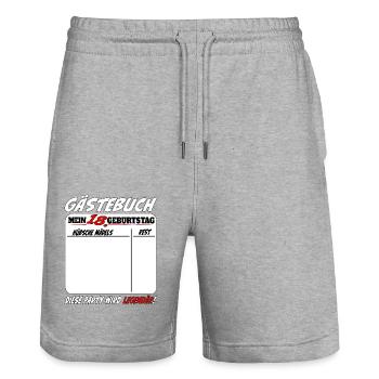 18. Geburtstag Gästebuch 18 Jahre Lustig - Stanley/Stella Unisex Bio Joggingshorts Trainer  - Grau meliert - Vorne - Nik (191cm) & Marisol (170cm)