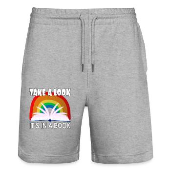 Take a Look It's In A Book Vintage Bookworm - Stanley/Stella Trainer Unisex Organic Jogging Shorts - heather grey - Front - Nik (191cm) & Marisol (170cm)