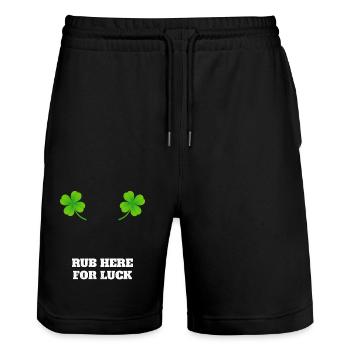 Hier reiben für Glück - rub here for luck - Stanley/Stella Unisex Bio Joggingshorts Trainer  - Schwarz - Vorne - Nik (191cm) & Marisol (170cm)