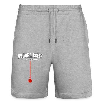 Buddha Belly rub here for luck - Stanley/Stella Unisex Bio Joggingshorts Trainer  - Grau meliert - Vorne - Nik (191cm) & Marisol (170cm)