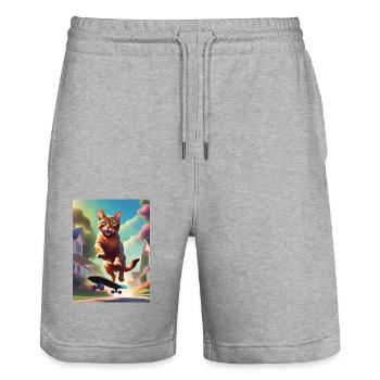 Katze Skateboaring - Stanley/Stella Unisex Bio Joggingshorts Trainer  - Grau meliert - Vorne - Nik (191cm) & Marisol (170cm)