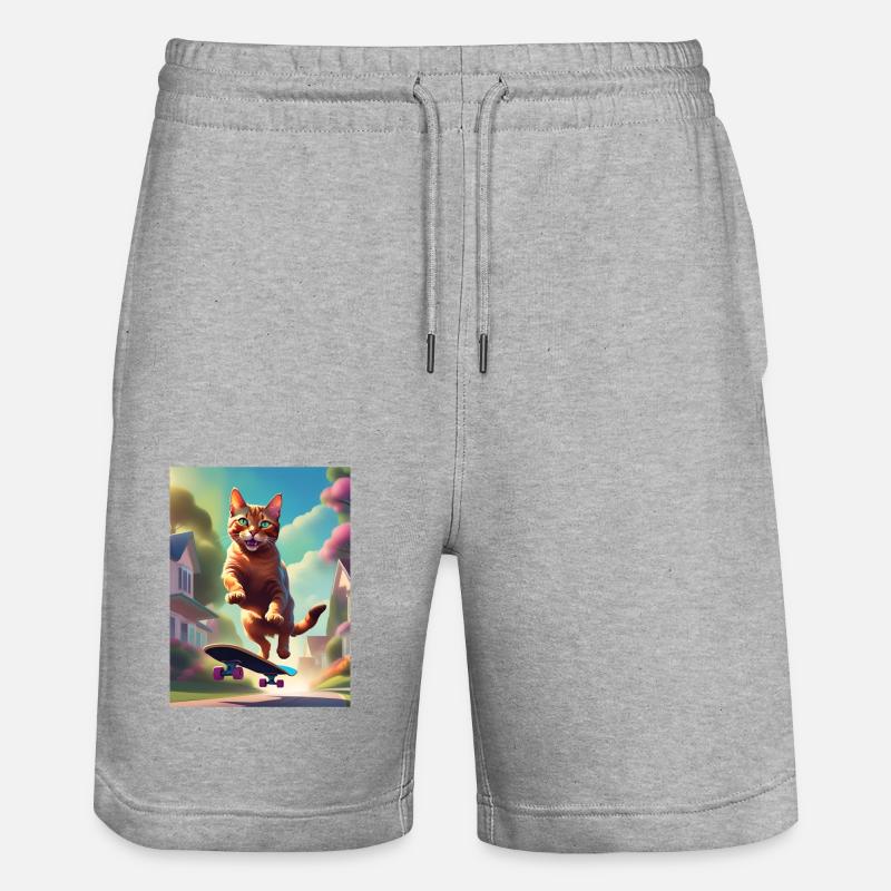 Chat skateboarer - Short de jogging bio TRAINER Stanley/Stella unisexe - gris chiné