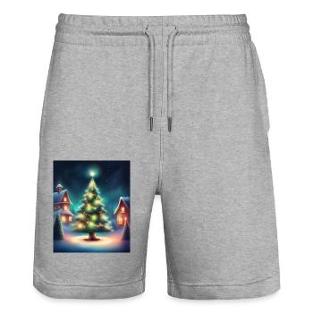 Santa Claus village - Stanley/Stella Trainer Unisex Organic Jogging Shorts - heather grey - Front - Nik (191cm) & Marisol (170cm)