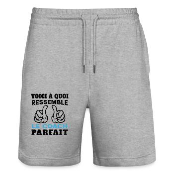 Coach parfait - Humour Cadeau pour coach sportif - Short de jogging bio TRAINER Stanley/Stella unisexe - gris chiné - Devant - Nik (191cm) & Marisol (170cm)
