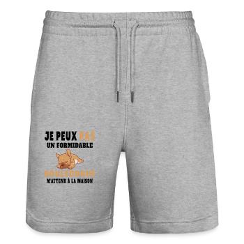 Je Peux Pas un Formidable Bouledogue Humour Cadeau - Short de jogging bio TRAINER Stanley/Stella unisexe - gris chiné - Devant - Nik (191cm) & Marisol (170cm)