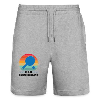 Old Schmetterhand Tischtennis Geschenkidee - Short de jogging bio TRAINER Stanley/Stella unisexe - gris chiné - Devant - Nik (191cm) & Marisol (170cm)