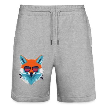 Schlau und stylisch: Retro Aggressive Fox T-Shirt - Stanley/Stella Unisex Bio Joggingshorts Trainer  - Grau meliert - Vorne - Nik (191cm) & Marisol (170cm)