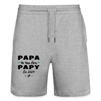 Futur Grand Père Papa Tu Vas Être Papy 2024 - Short de jogging bio TRAINER Stanley/Stella unisexe - gris chiné - Devant - Nik (191cm) & Marisol (170cm)